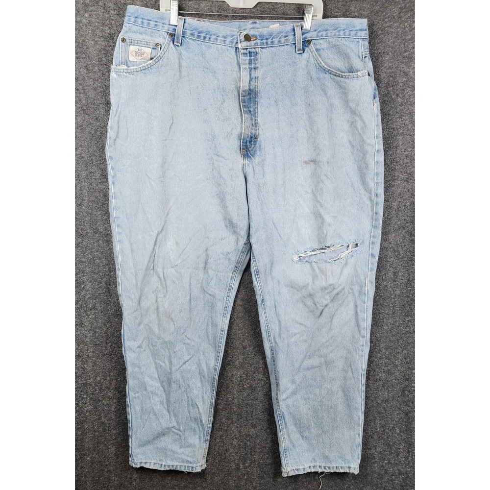 Diamond Gusset Jeans Mens 40x30 Light Blue Distressed Relaxed Fit Denim